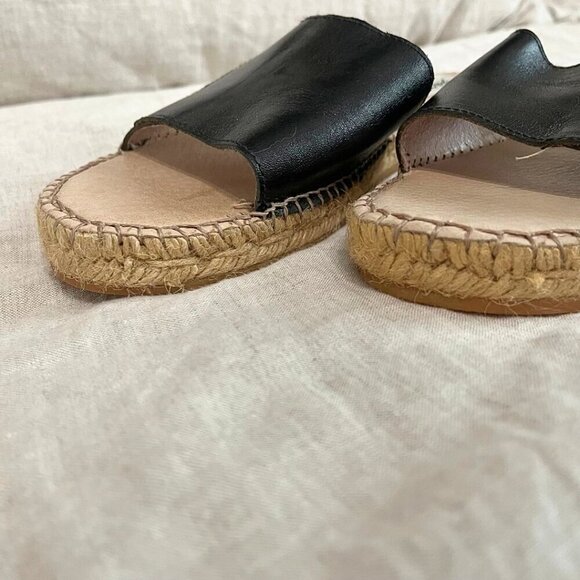 GAIMO ESPADRILLES BLACK LEATHER STRAP SLIP ON SANDALS - 10,5 - Picture 6 of 10
